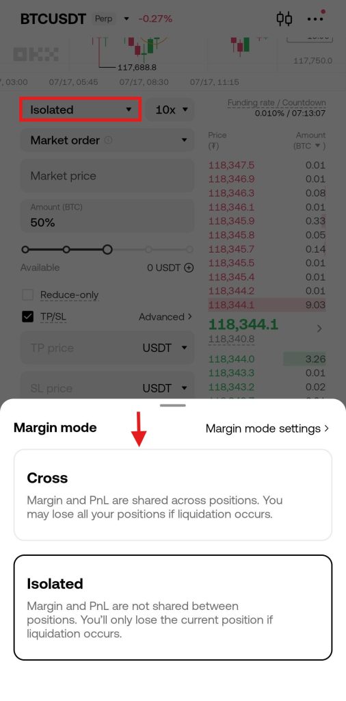 OKX App Futures trading Tutorial: margin mode