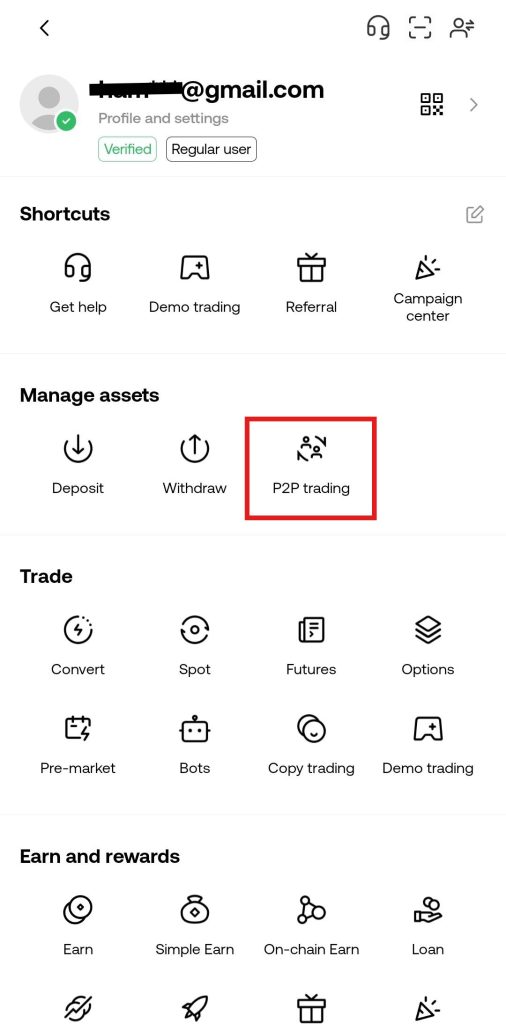 OKX App P2P Tutorial: P2P trading option