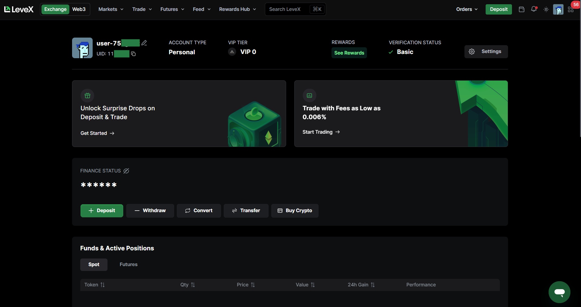 LeveX homepage and trading dashboard