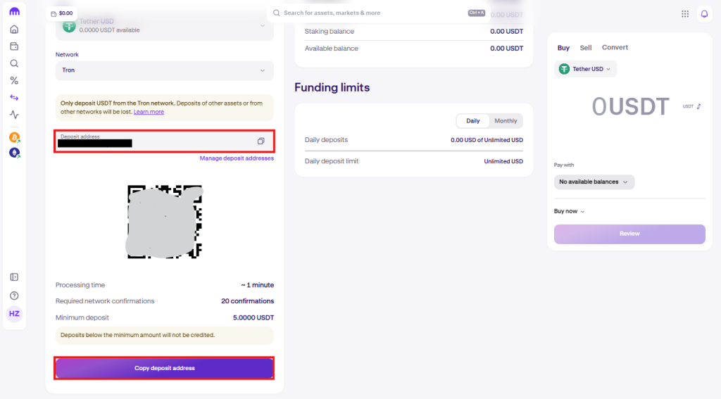 Kraken Exchange Tutorial: deposit address