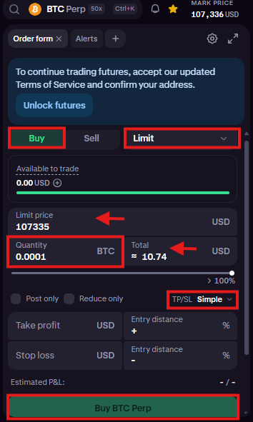 Kraken futures trading Tutorial: long position order form