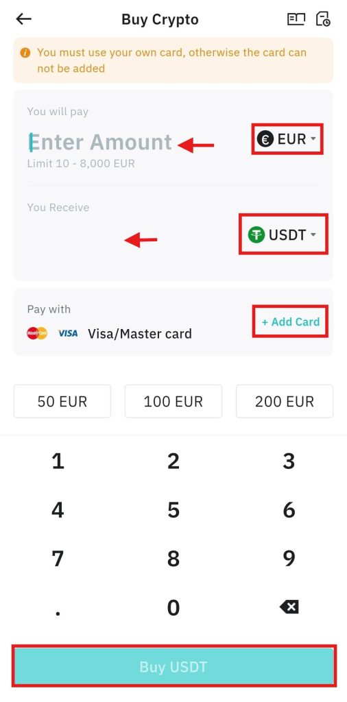 BitMart App Fiat Deposit Tutorial: Credit/Debit card order page