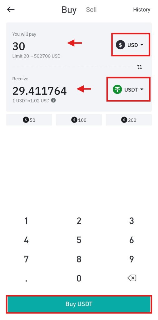 BitMart App Fiat Deposit Tutorial: Third-party payment page