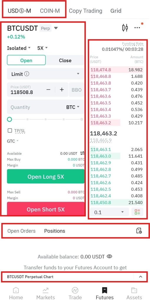 BitMart App Futures trading Tutorial: Futures trading interface