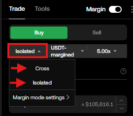 OKX margin trading Tutorial: select leverage type