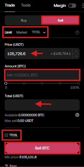 OKX spot trading Tutorial: sell order panel