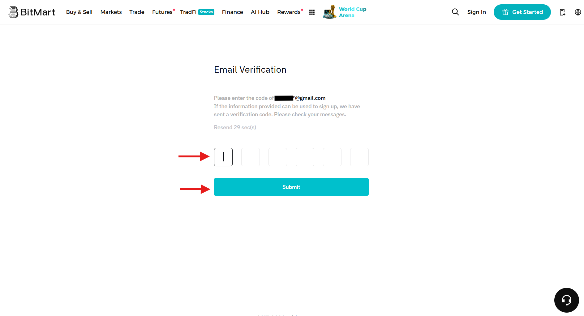Bitmart Email verification