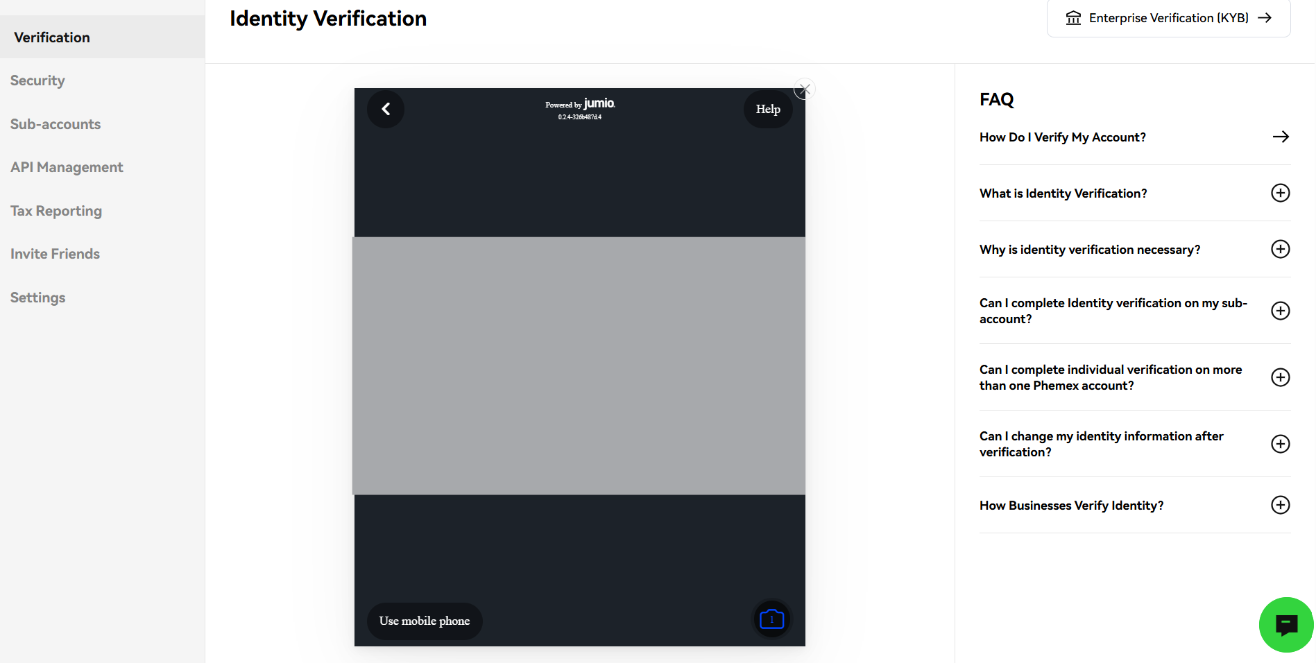 Phemex kyc ID document