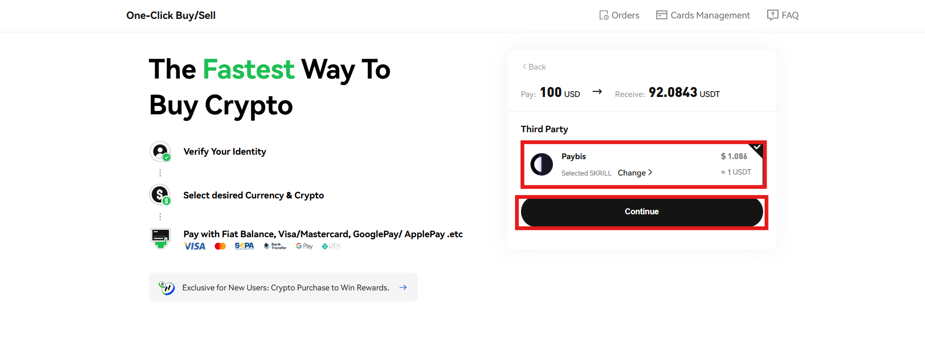 One-click buy/sell payment method