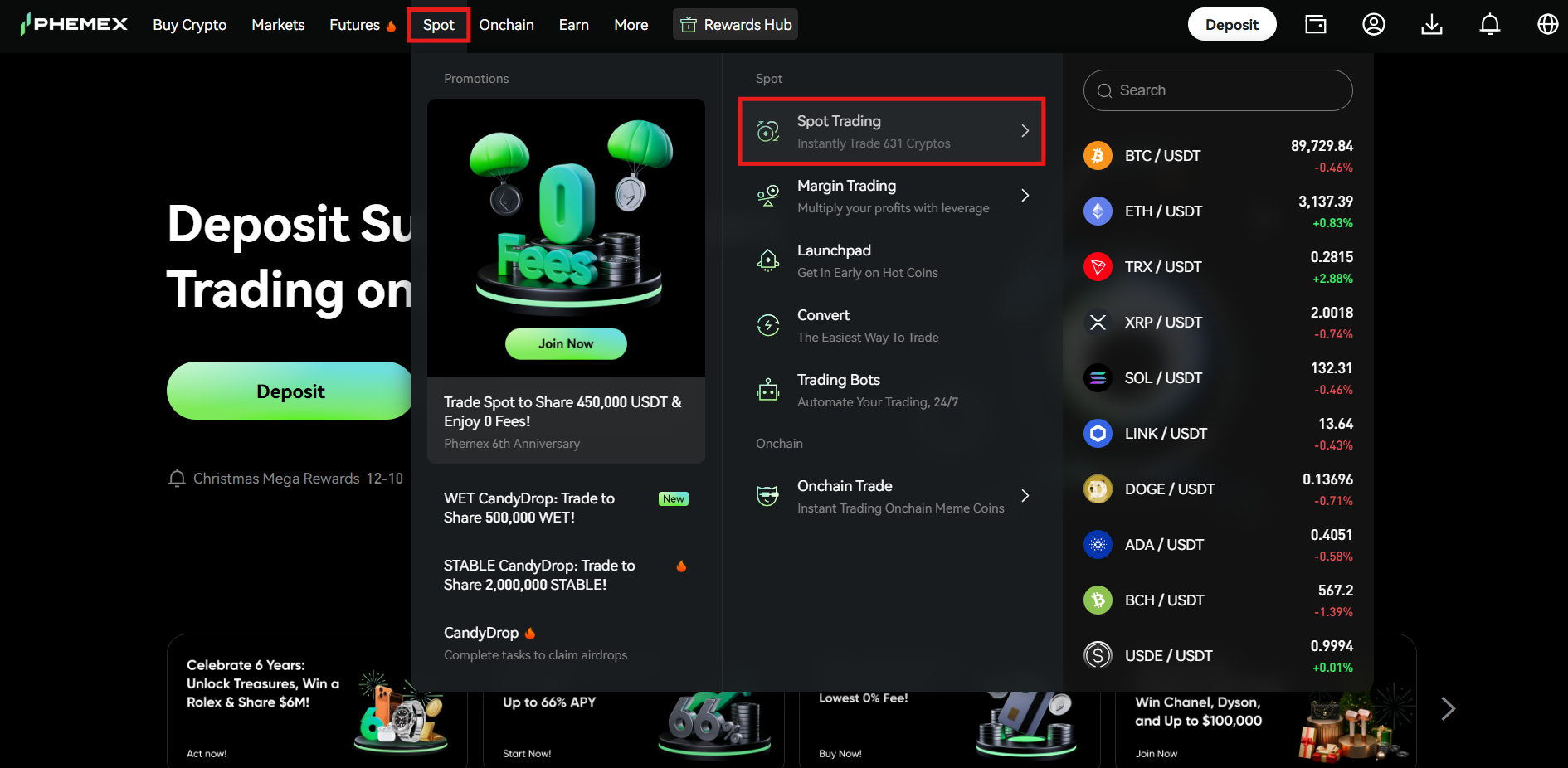 Phemex Spot Trading