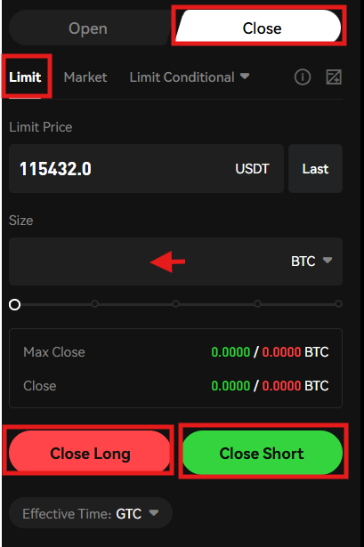 Phemex Futures trading order panel