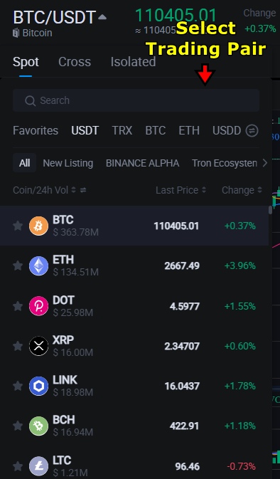 HTX Spot Trading Tutorial: Select Spot trading pairs