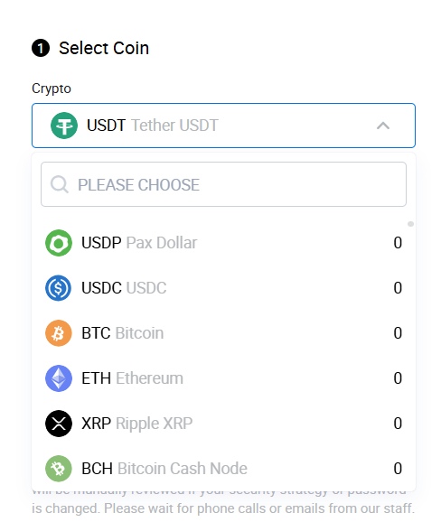 HTX Withdrawal Tutorial: Select the crypto you want to withdraw