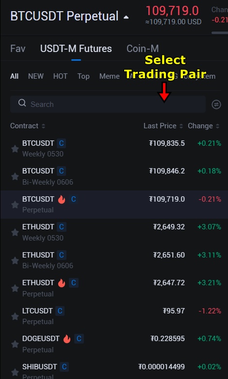 HTX Futures Trading Tutorial: Select Trading Pair