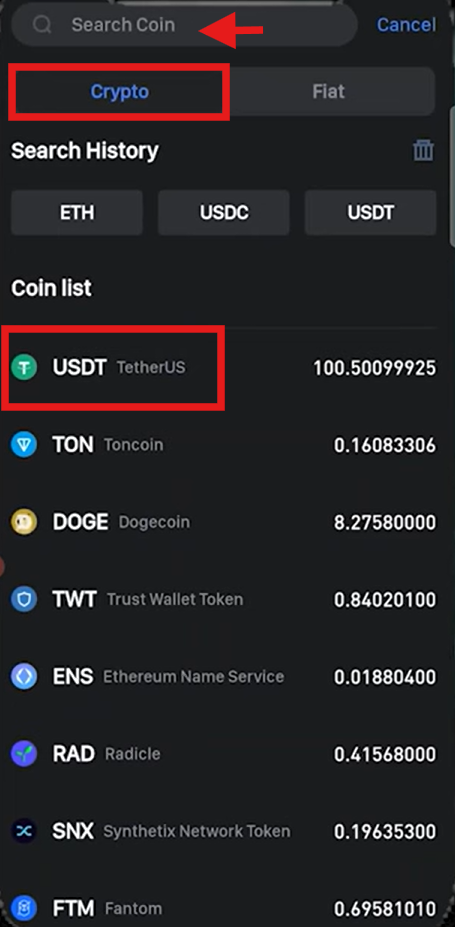 Bitunix App Crypto withdrawal Tutorial: Select the Withdrawal cryptocurrency