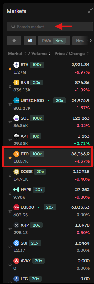 Trading pair selector