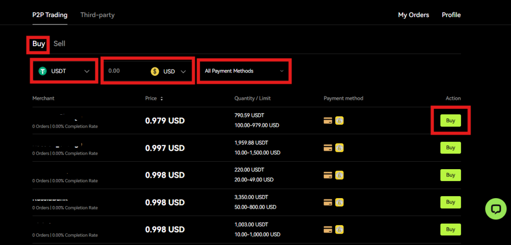 Bitunix P2P page