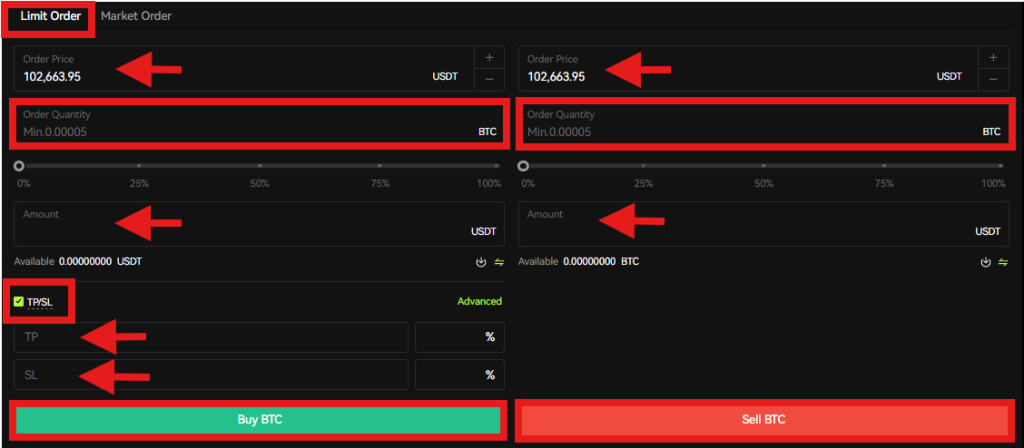 Bitunix Spot trading order panel