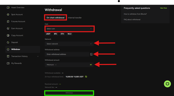 Bitunix withdrawal page