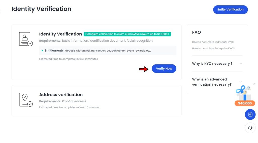 Gate.io KYC Tutorial: Identity verification page