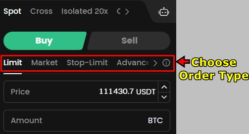 Gate.io Spot Trading Tutorial: Choose order type
