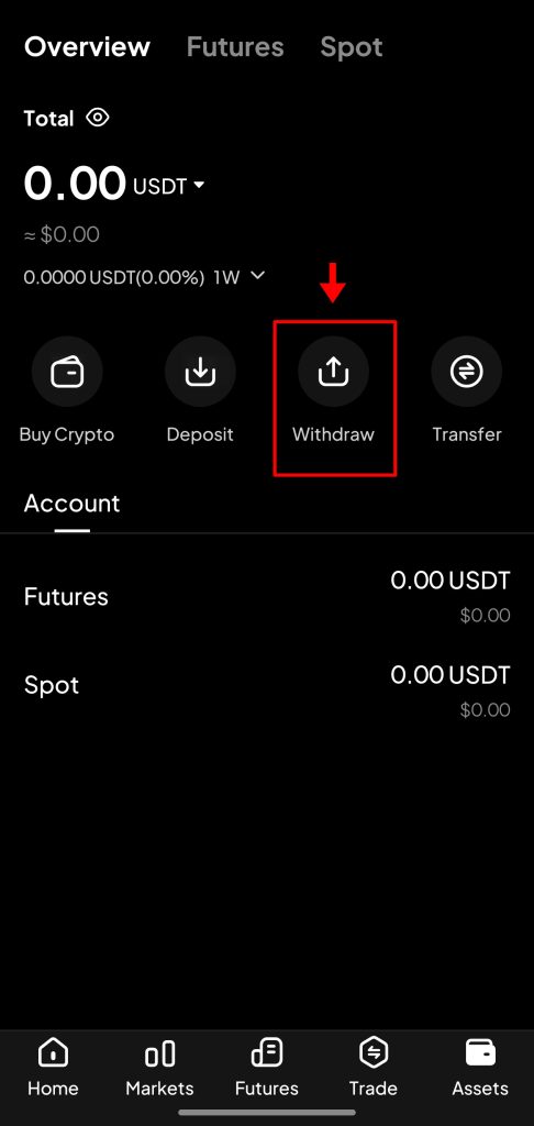 WEEX App Withdrawal Tutorial: Click “Assets” tab