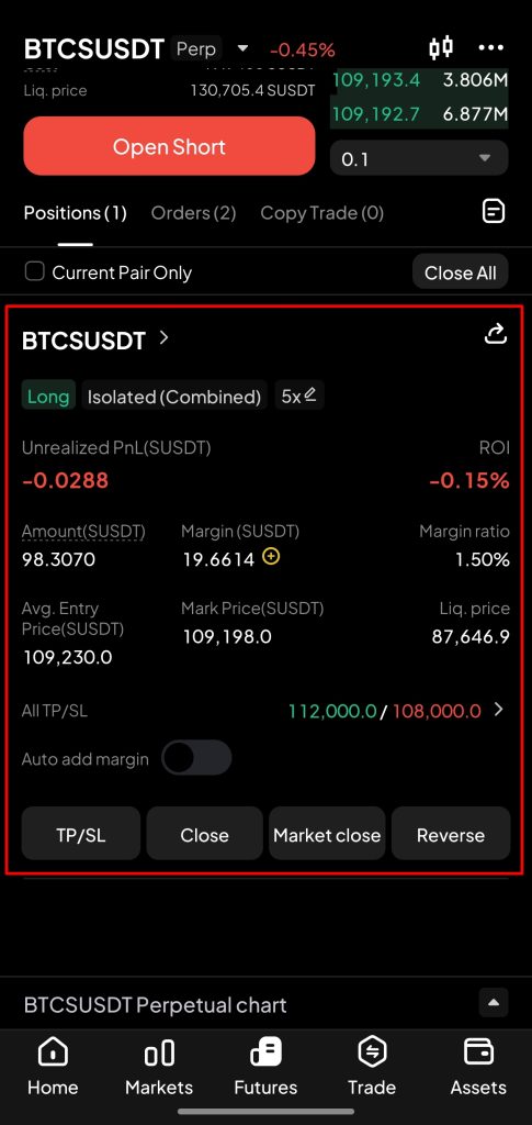 WEEX app Futures Trading Tutorial: Monitor your position