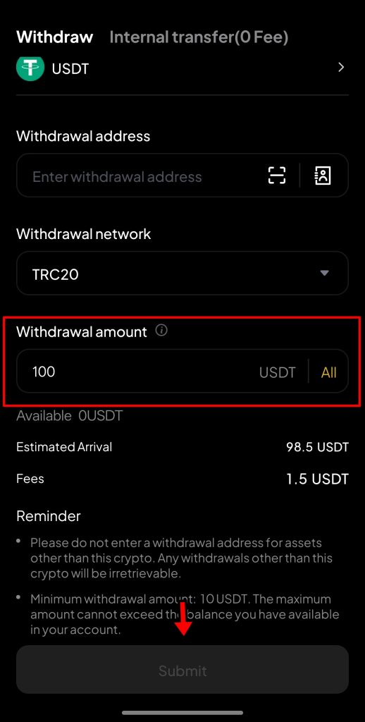 WEEX App Withdrawal Tutorial: Enter the amount and withdraw