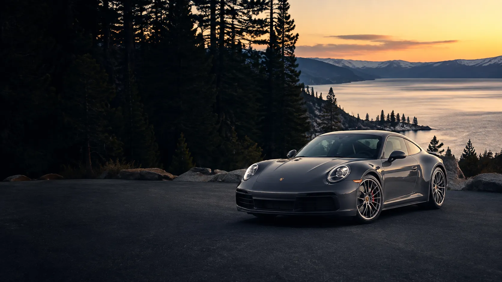 Porsche 911 overlooking Lake Tahoe