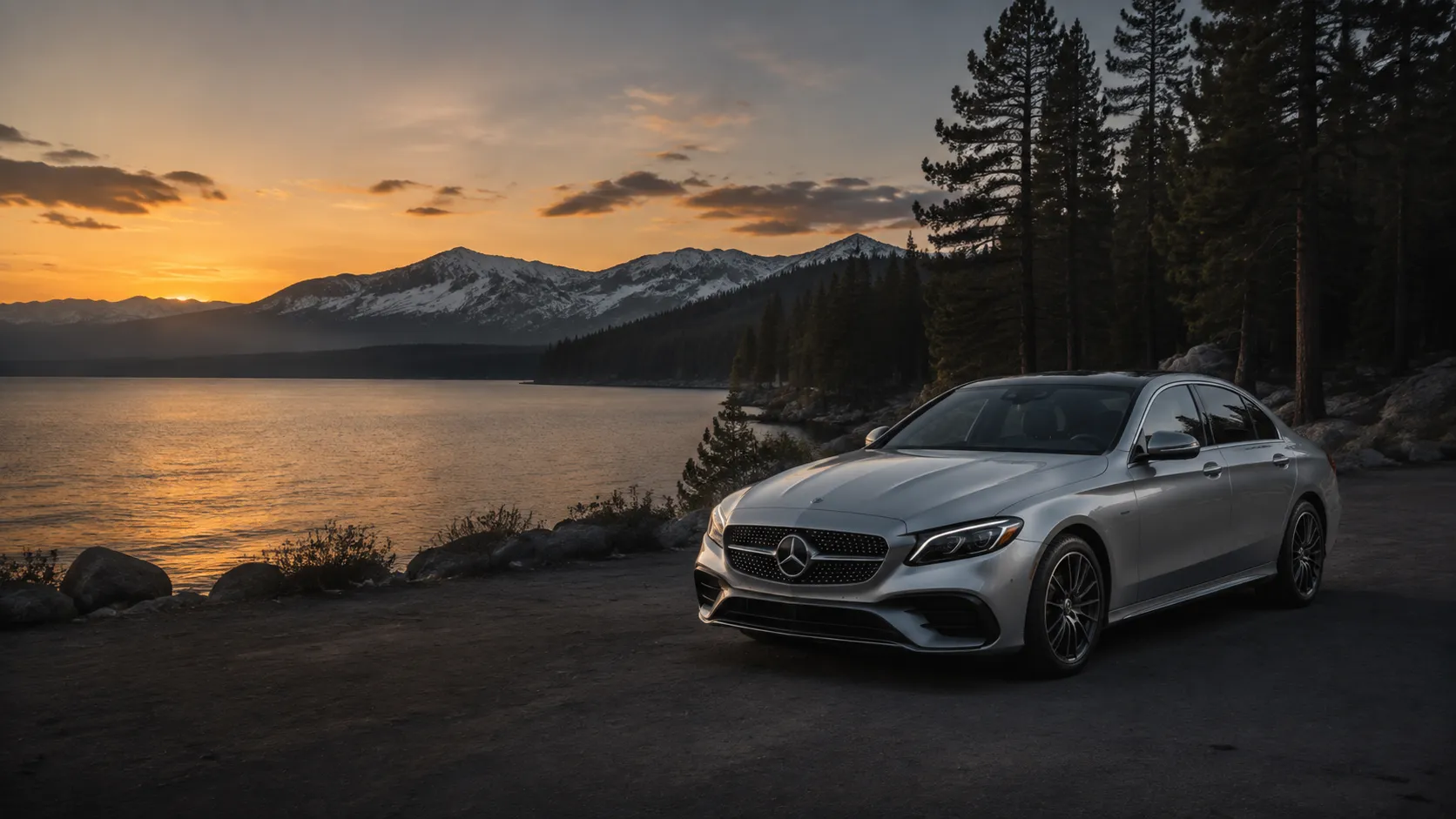 Mercedes-Benz overlooking Lake Tahoe