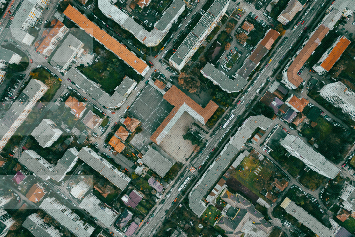 Commercial retail strip center parking lot view