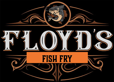 Logo with a fish illustration above the text 'FLOYD'S FISH FRY' in decorative font and orange accents.