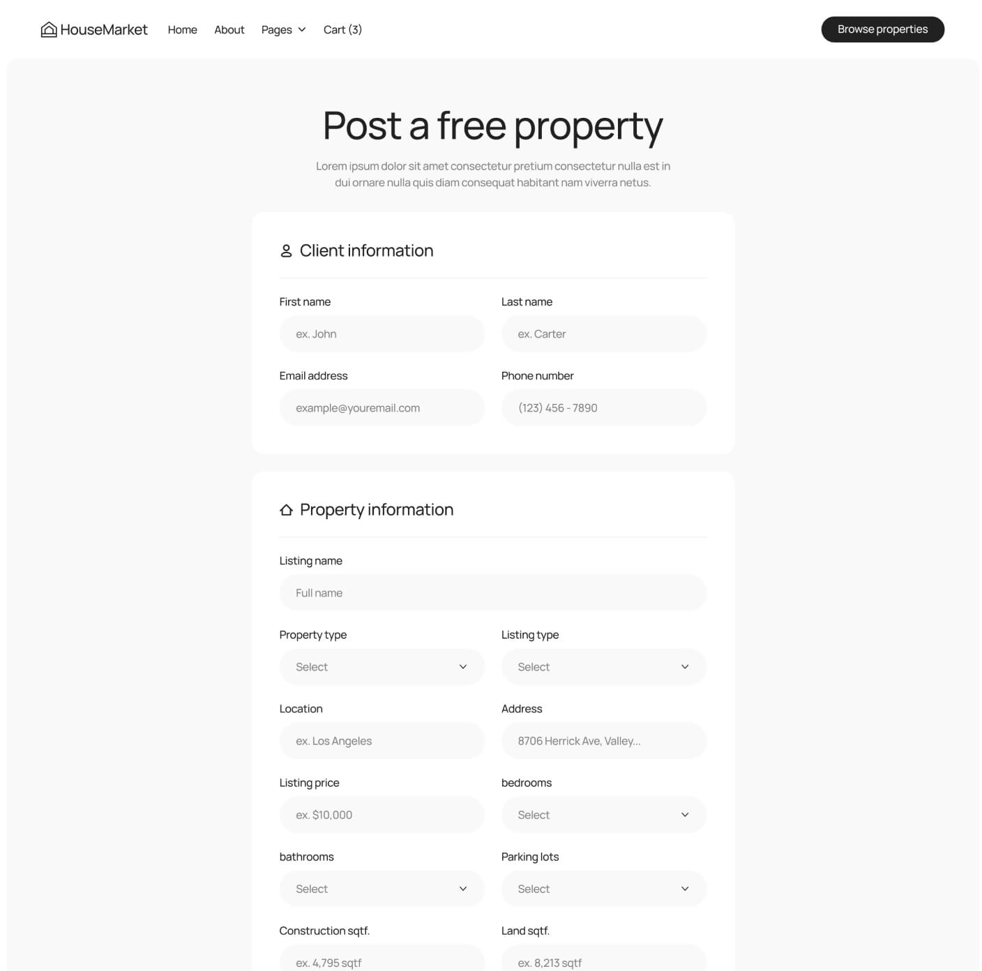 HouseMarket - Post A Free Property Page - Real Estate Webflow Template