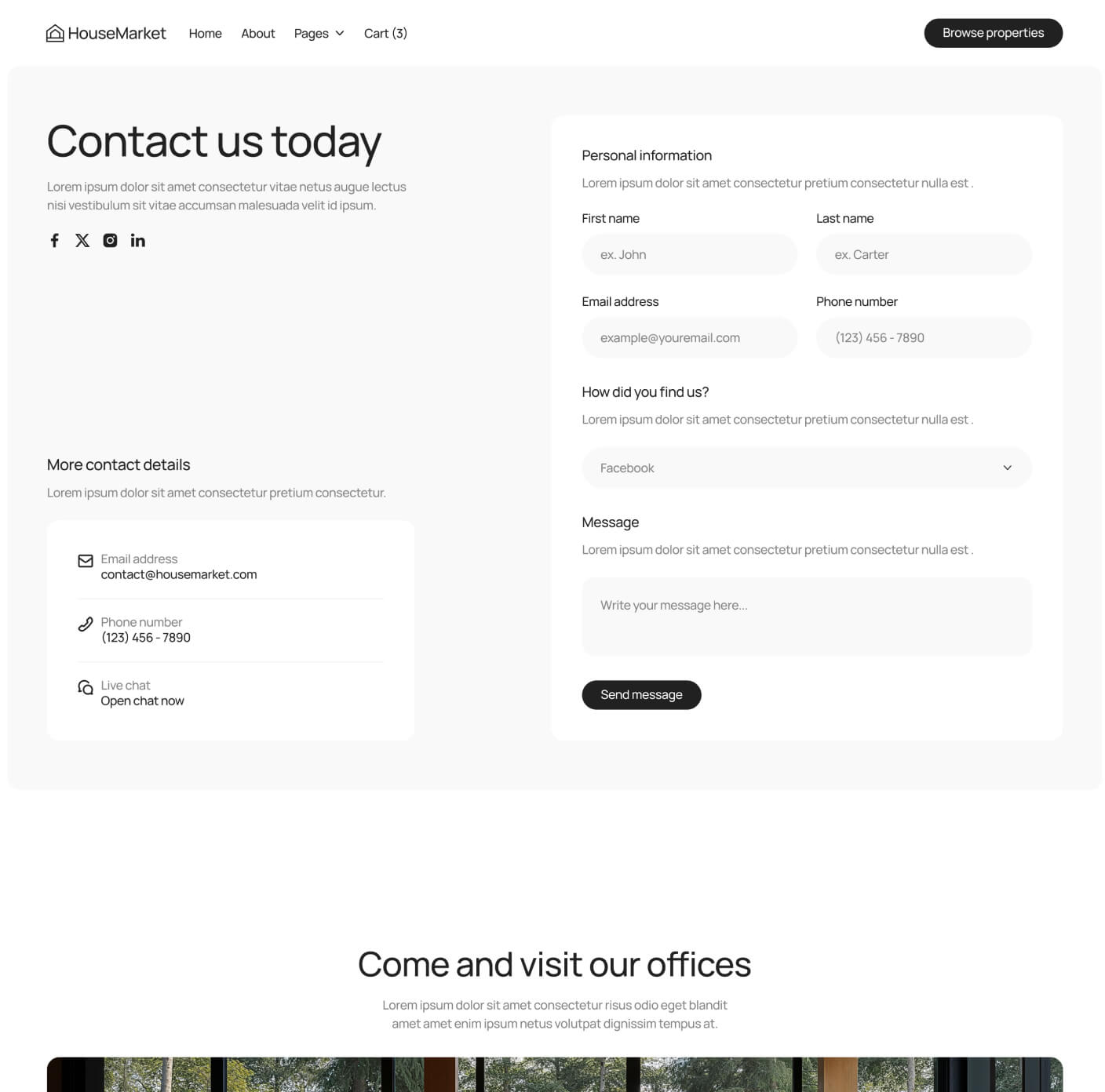 HouseMarket - Contact V1 Page - Real Estate Webflow Template