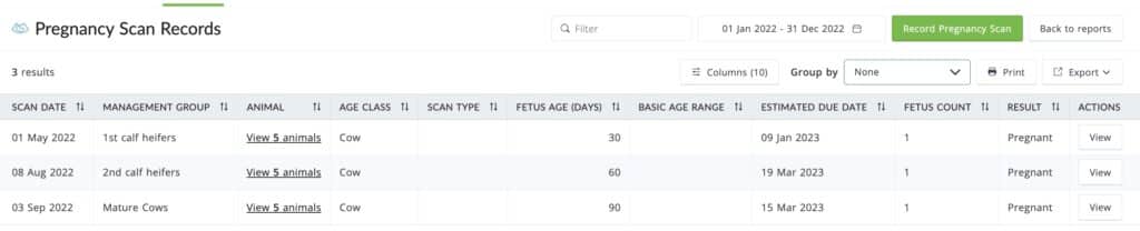 AgriWebb - Livestock Management Software - Pregnancy Scan Report