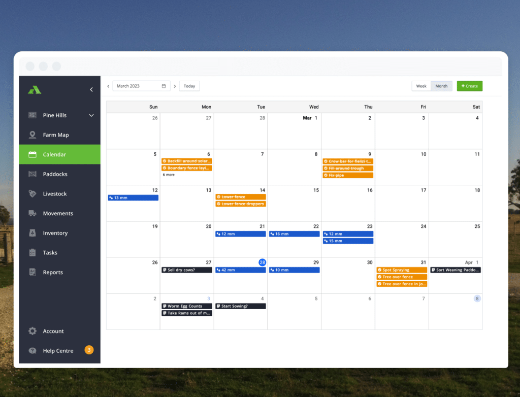 AgriWebb - livestock management software - Calendar