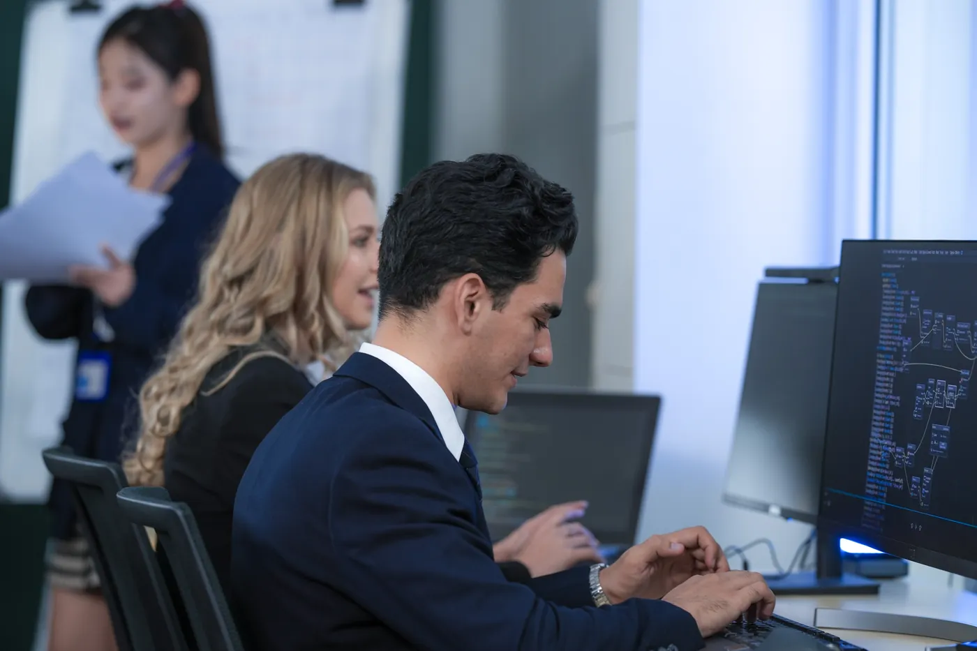 White label support team working at their desks under a partner's brand