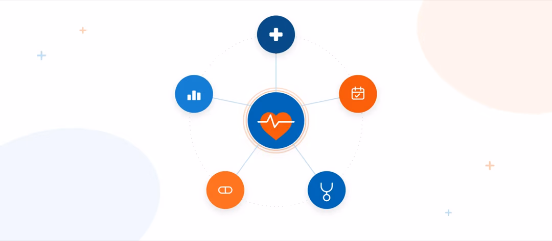 Illustration of connected healthcare systems linked to one support hub