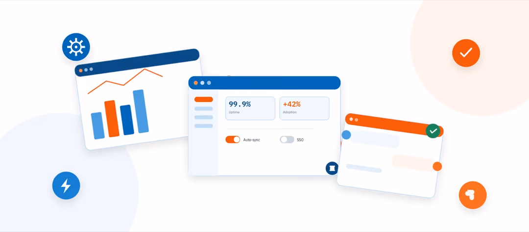 Illustration of SaaS product dashboards and usage reports