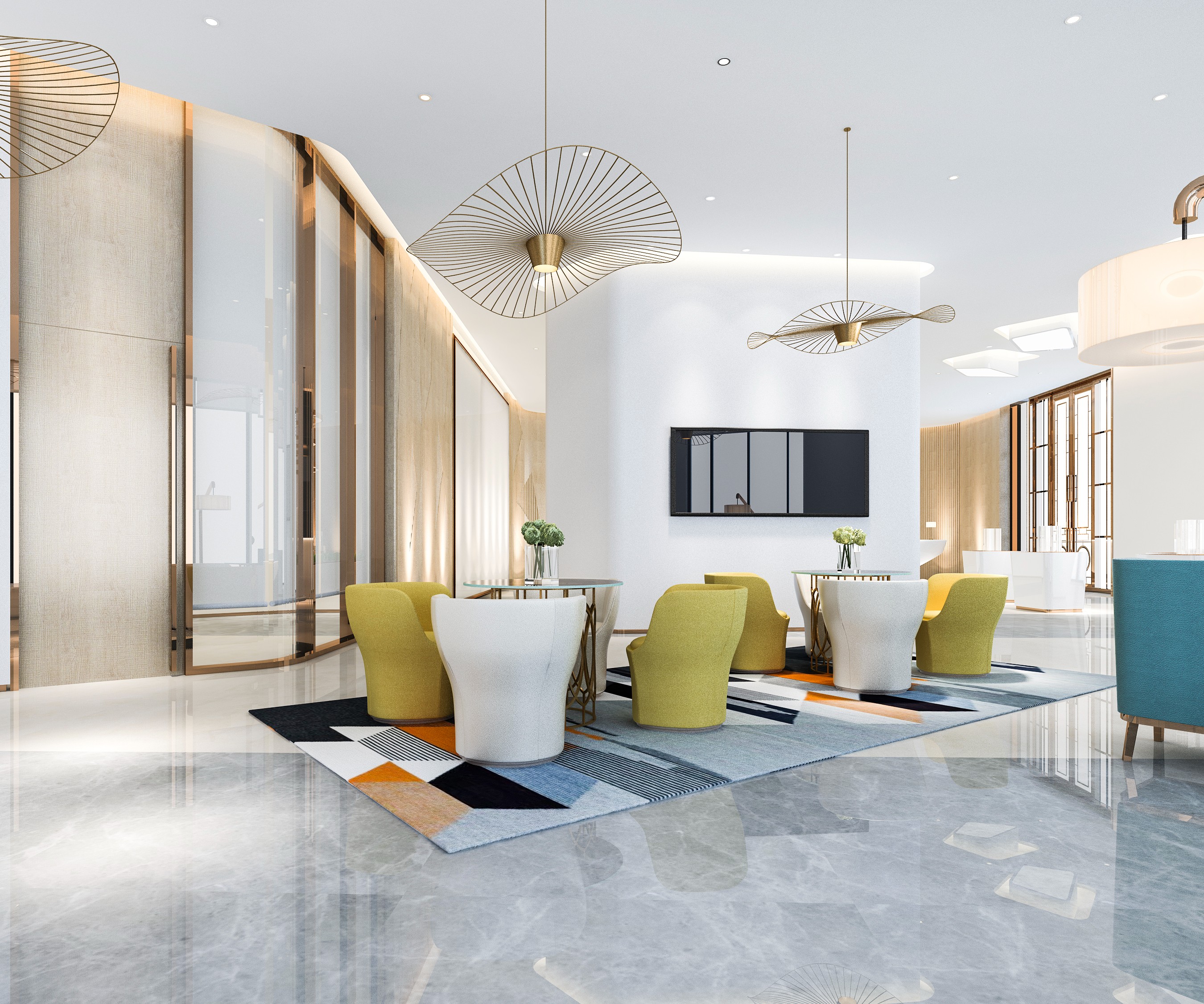 Illustrative modern hotel reception and commercial interior concept