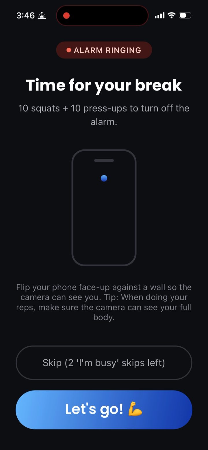 DeskFit alarm screen
