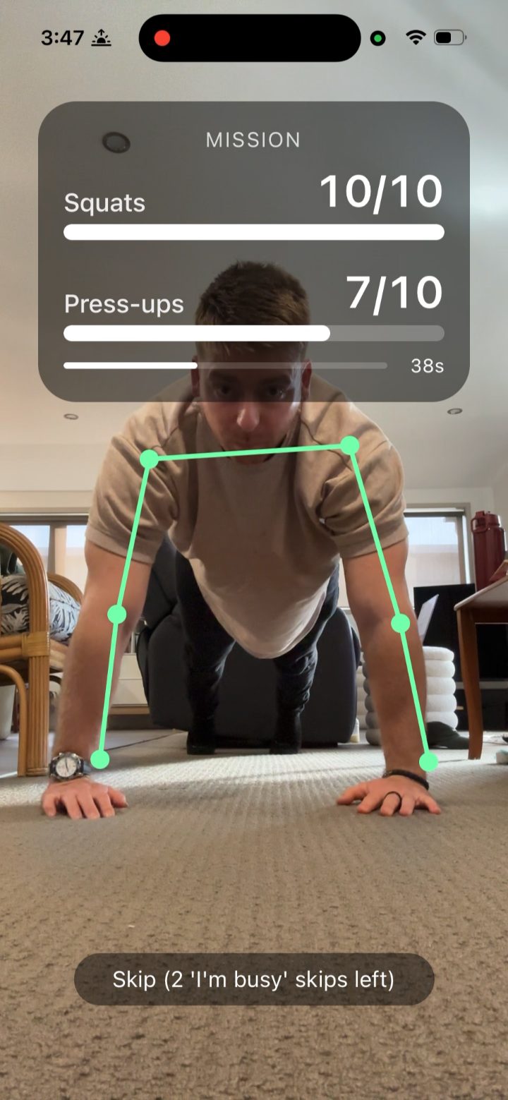 Press-up detected mid-rep