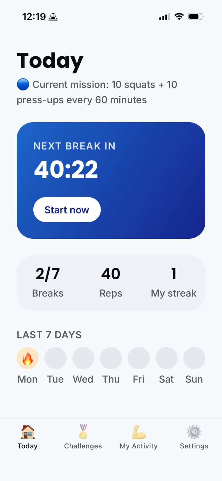 Today screen with next break countdown