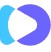 Logo with two overlapping shapes forming a stylized play button or arrow, left shape is blue and right shape is purple.