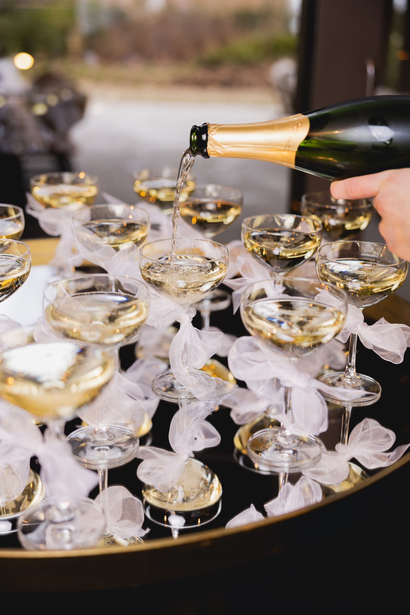 Champagnetoren bij de ontvangst van de babyshower
