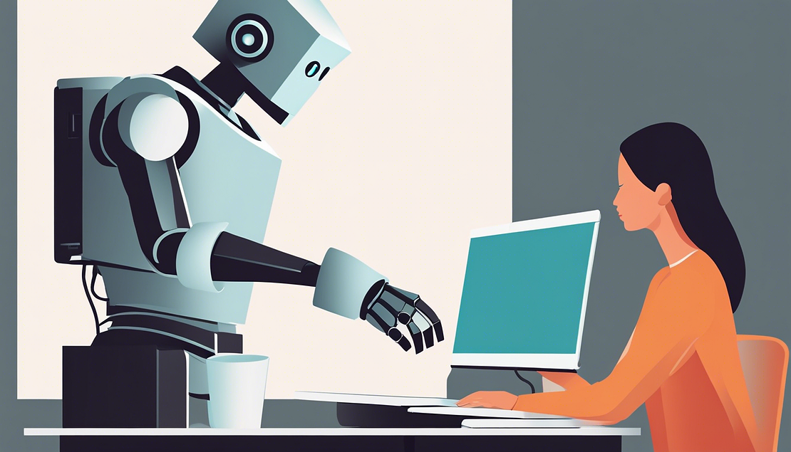 A robot and a woman working