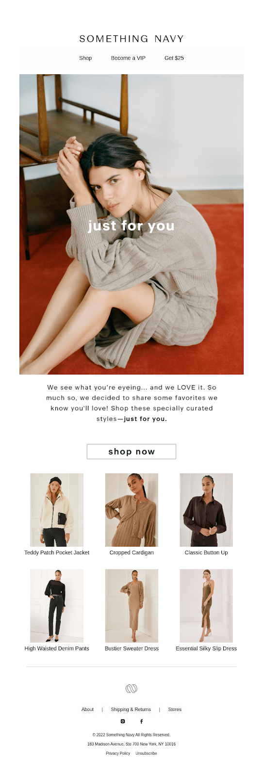 Something Navy's abandoned cart email example