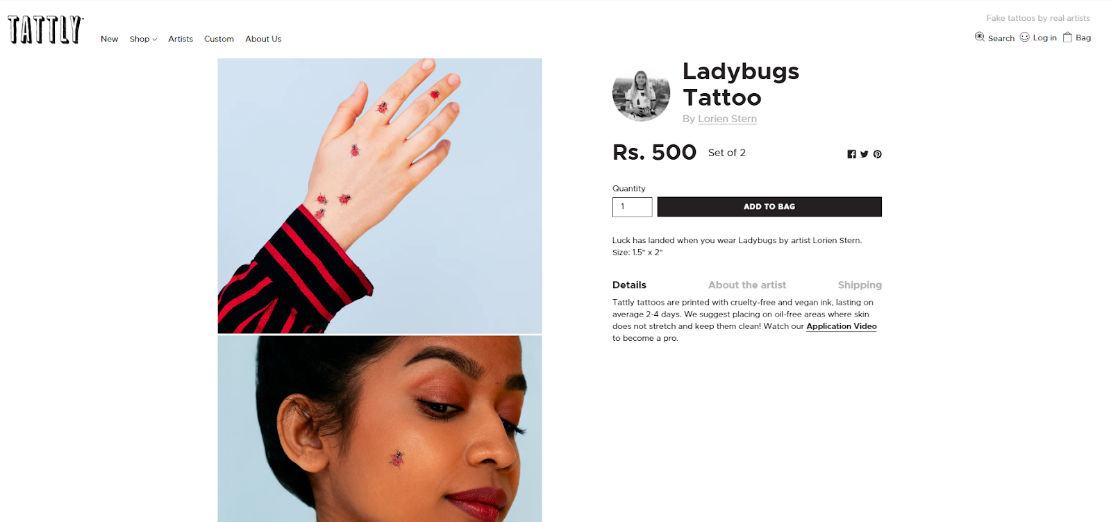 Tatly, a popular wearable tattoo brand