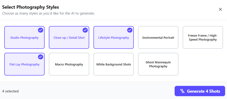 Setting photography styles in the platform
