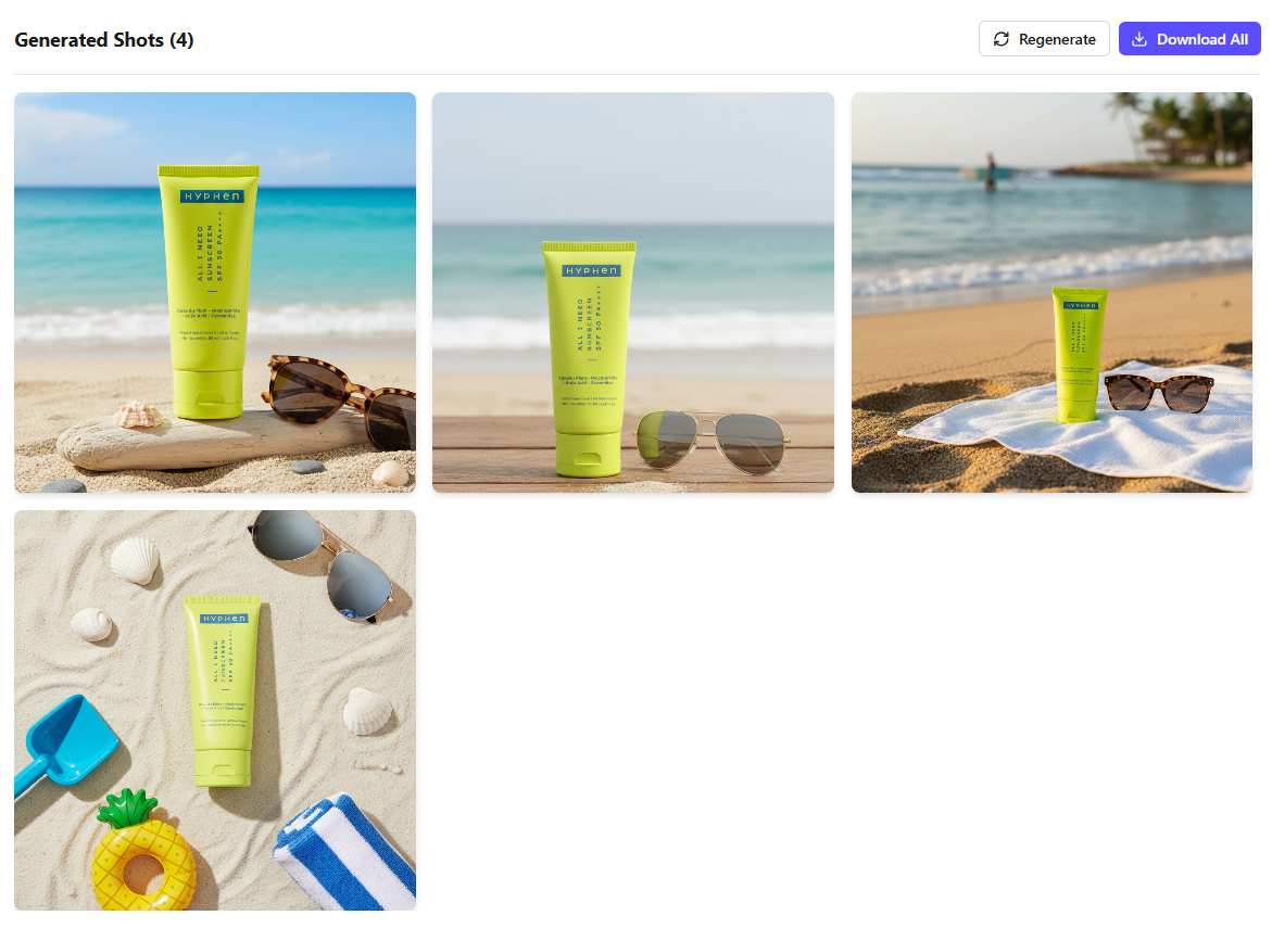 4 generated shots of sunscreen